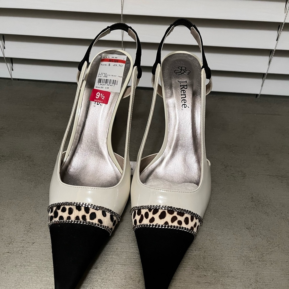 J. Renee Black and White Slingback Heels
